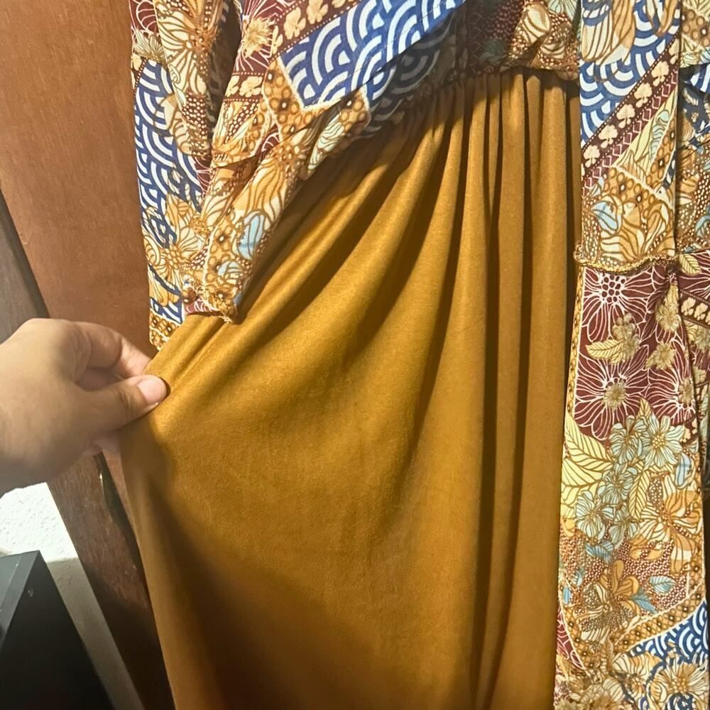 Haani Women's 1X Boho Maxi Dress Brown Blue Floral Long Sleeve Cottagecore - Picture 7 of 8